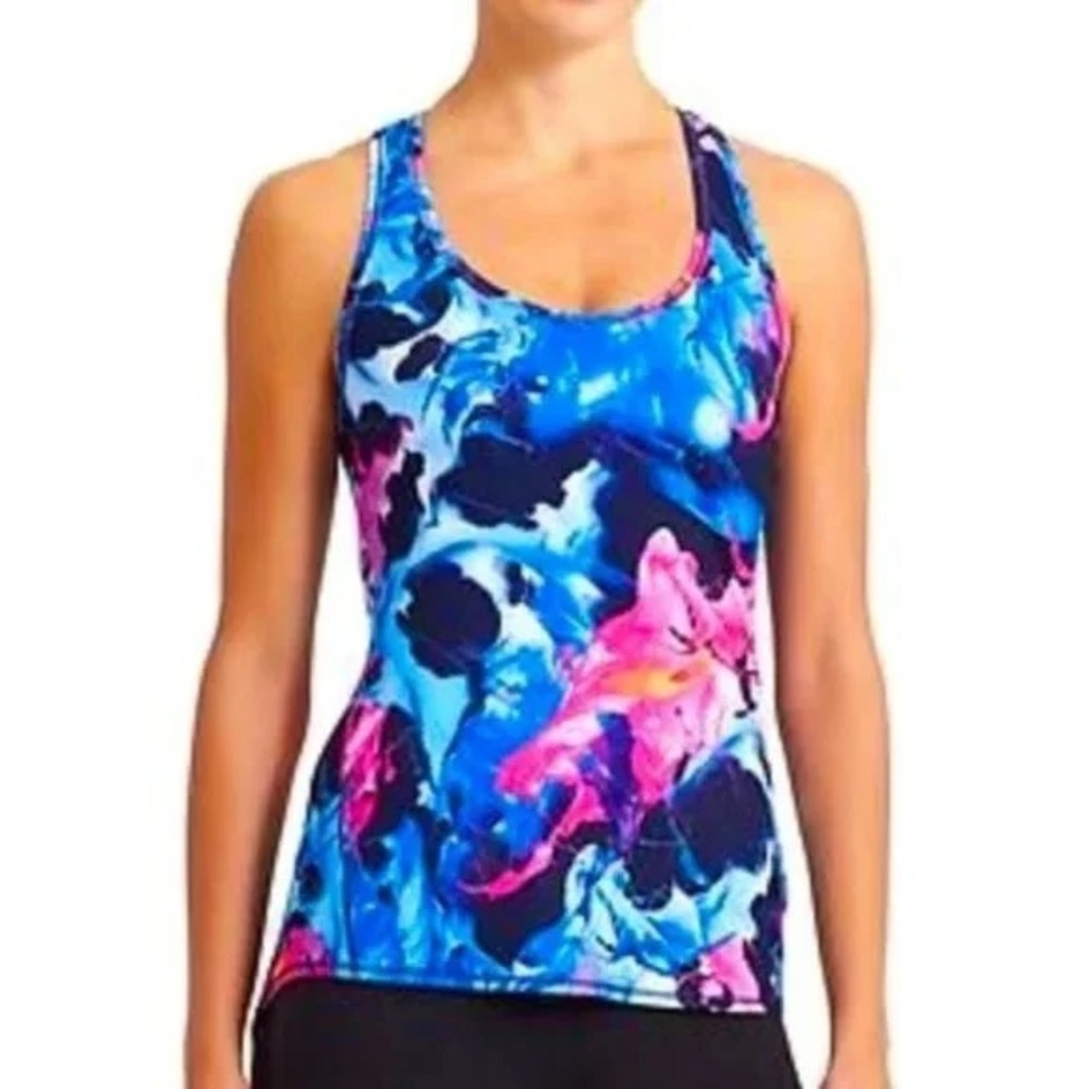ATHLETA Chi Racerback Floral Watercolor Tank Top Size L
